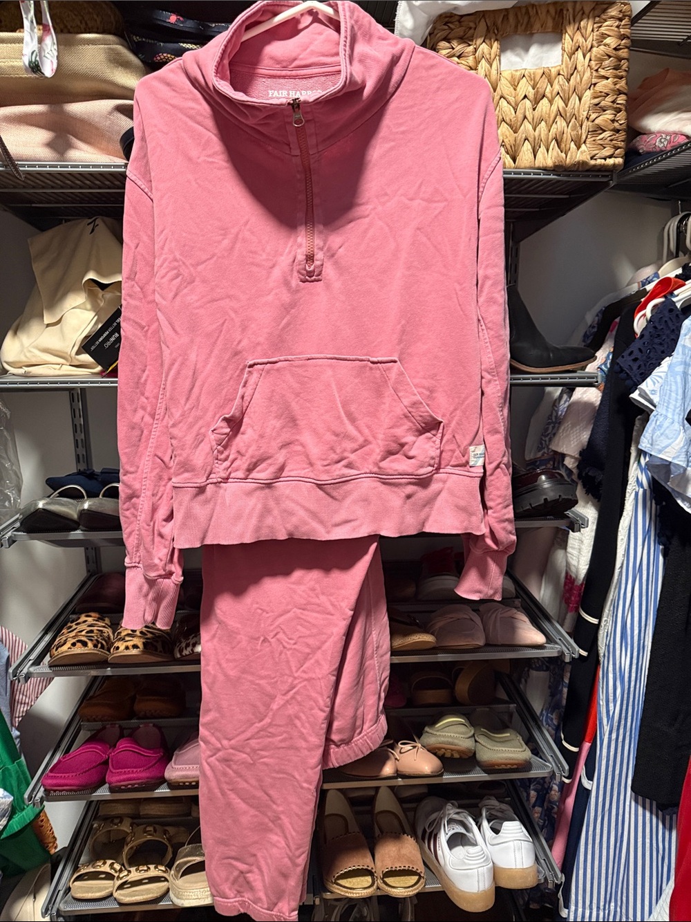 Fair Harbor Pink Logo Half-zip Sweatshirt and Jogger set